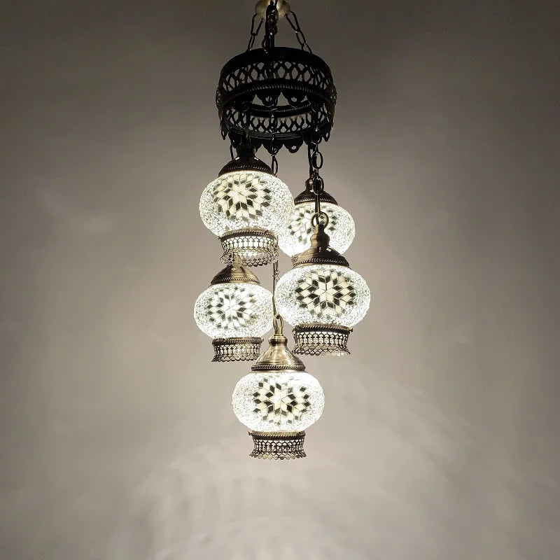 Turkish Colorful Marble Handmade Romantic Chandelier Vintage Glass