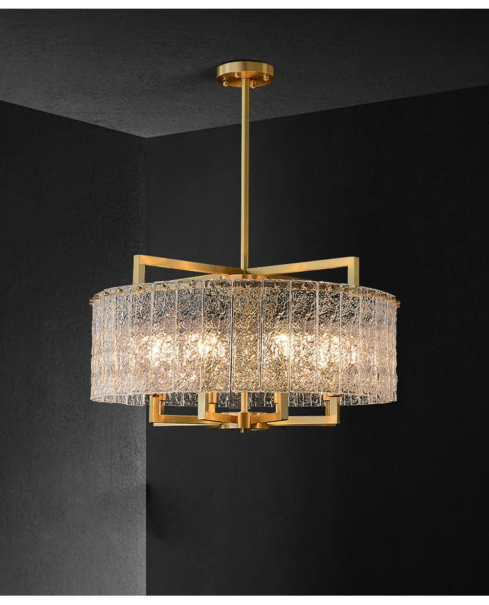 Akolia Rectangular LED Noble Artistic Copper Glass Chandelier Lighting Lustre Suspension