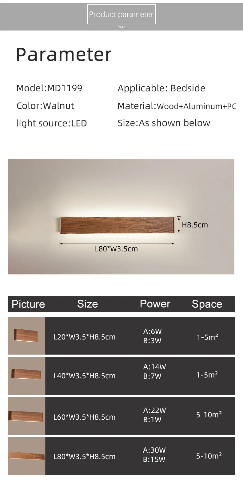 BTM Lenus - Modern Walnut Wood Wall Lamp