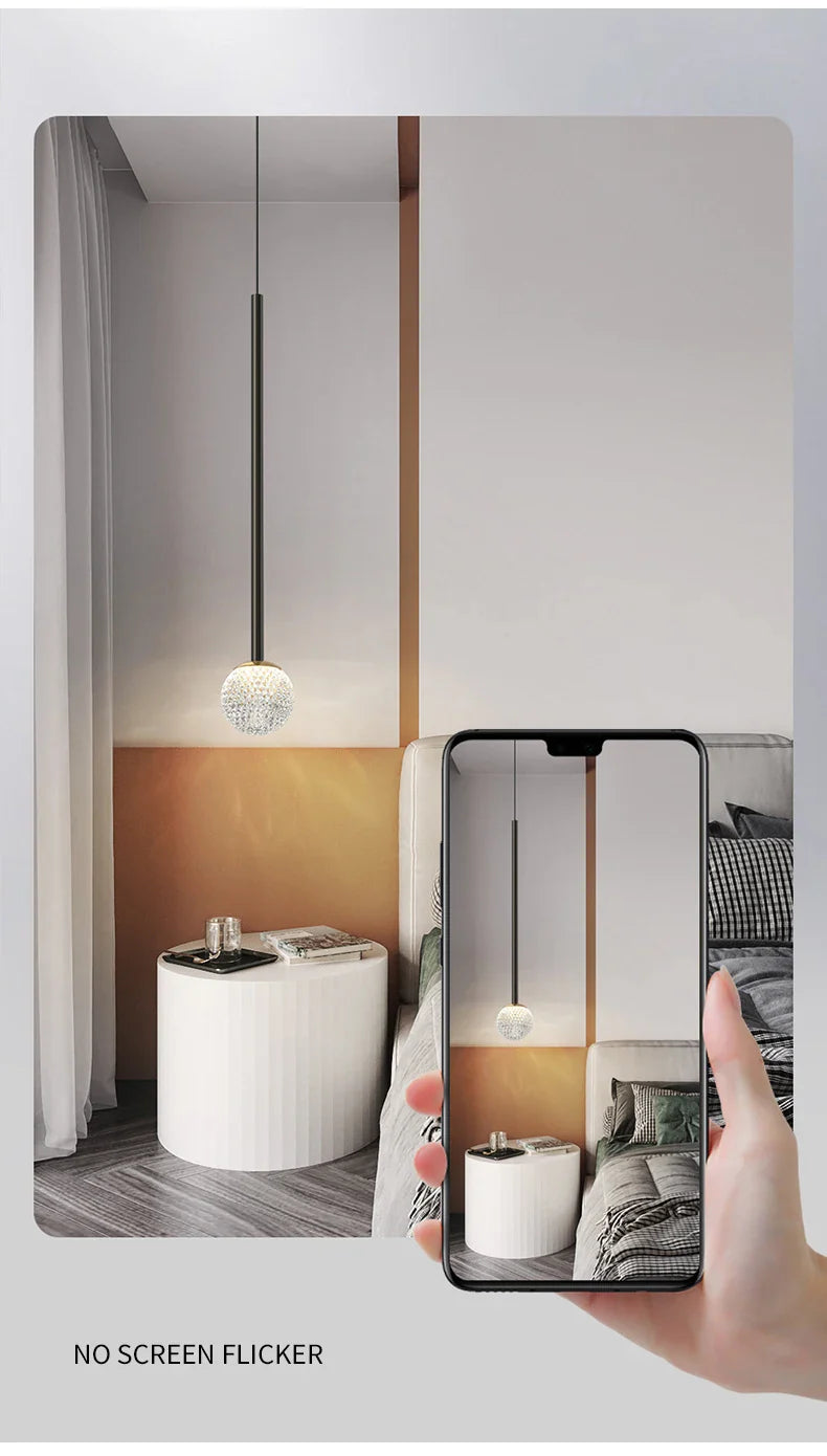 Nordic Ins Hanging Light Indoor LED Copper + Crystal Bedside Light