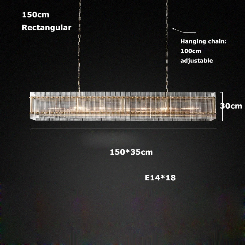 Akolia Rectangular Vintage American LED Dimmable Chandelier Lighting Lustre Suspension