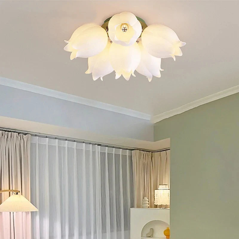 French Cream Wind Chime Orchid Retro Rural Ceiling Light