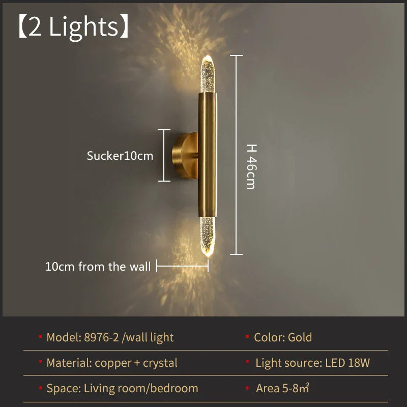 Ceiling / Wall Modern Gold Copper Indoor LED Decorative Crystal Aisle Light Corridor