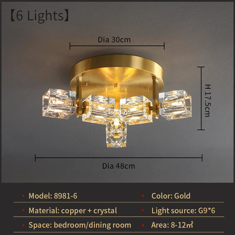 Cube Design Modern Copper Crystal Ceiling Light