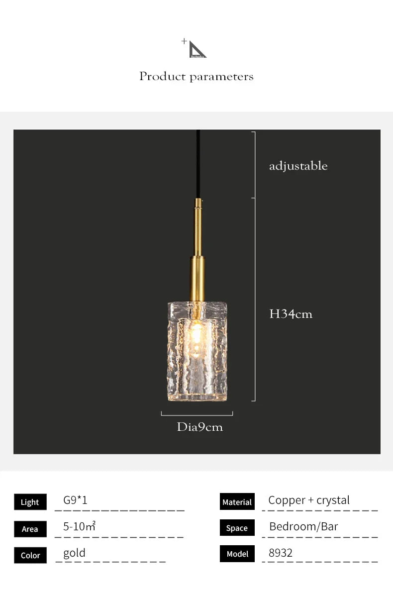 Modern Copper + Crystal Hanging Lamp Gold Creative Mini Pendant Lamp