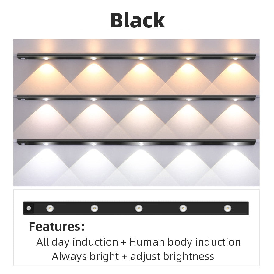 NS Ultra thin LED Light 20/30/40/60CM Cabinet Lamp PIR Motion Sensor Wireless USB Rechargeable