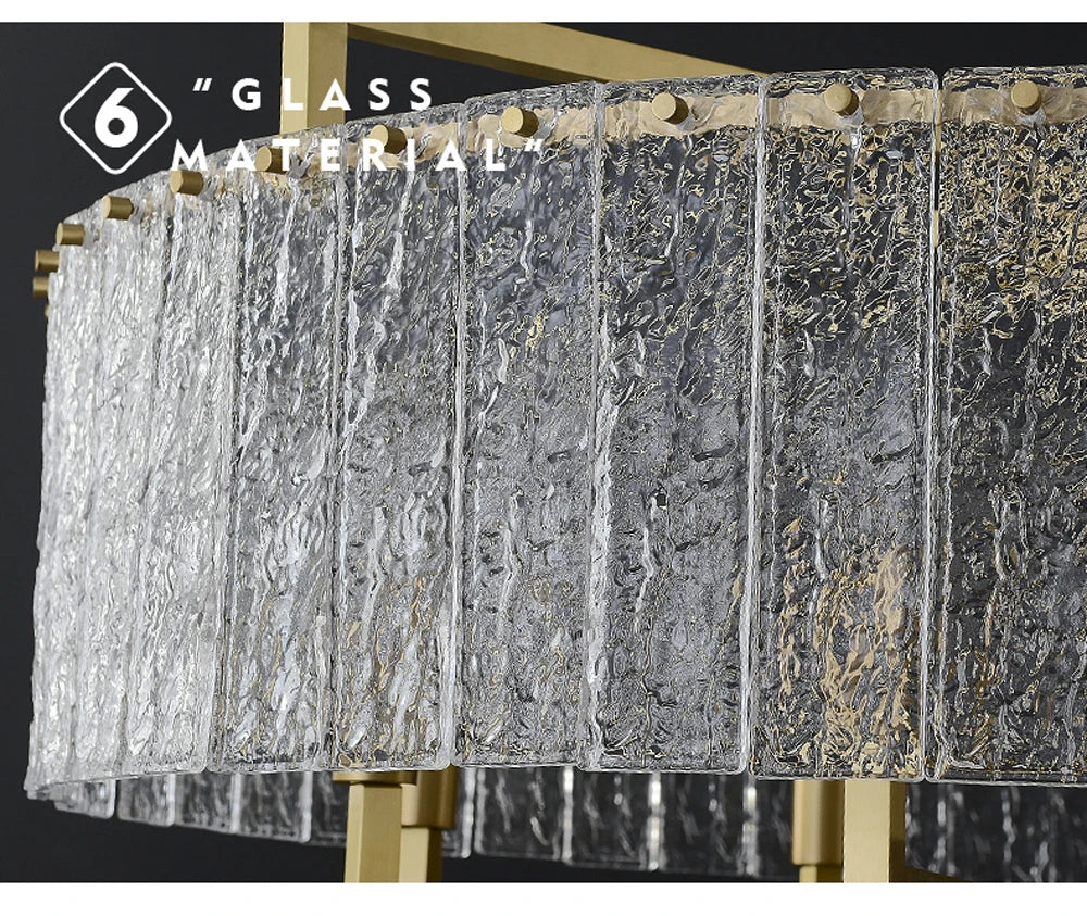 Akolia Rectangular LED Noble Artistic Copper Glass Chandelier Lighting Lustre Suspension