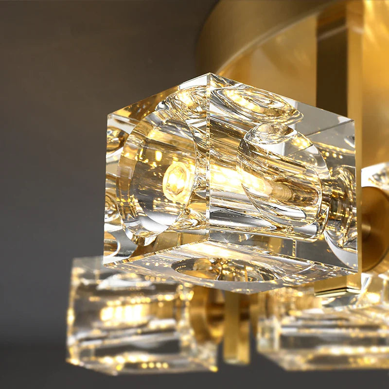 Cube Design Modern Copper Crystal Ceiling Light