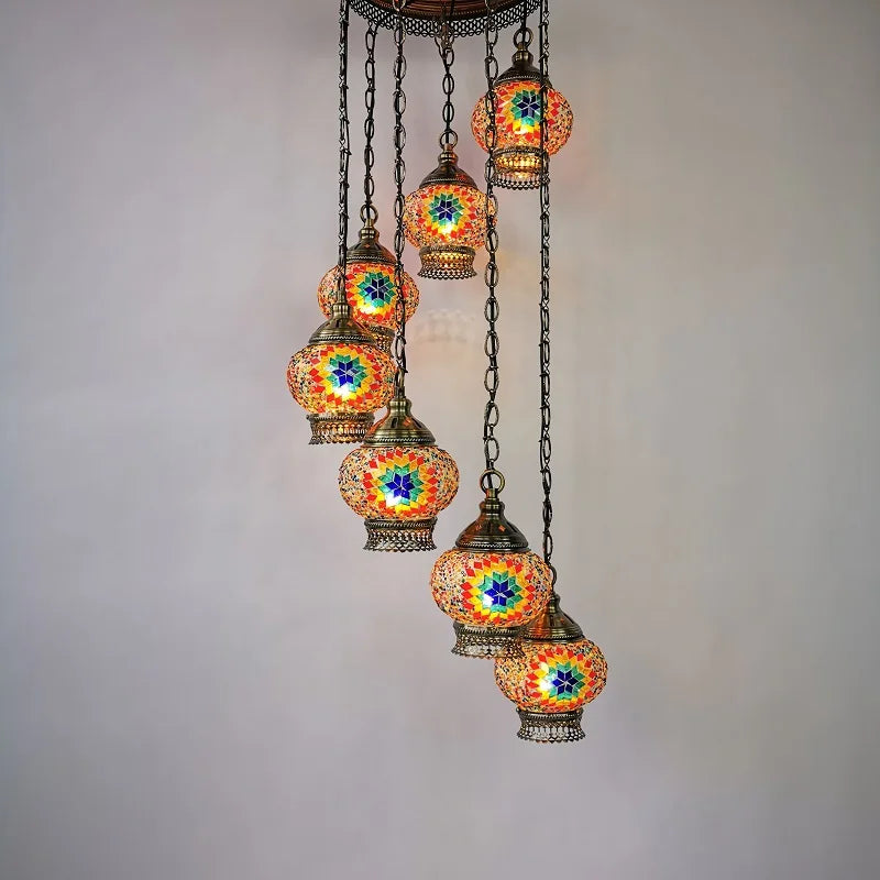 Turkish Colorful Marble Handmade Romantic Chandelier Vintage Glass