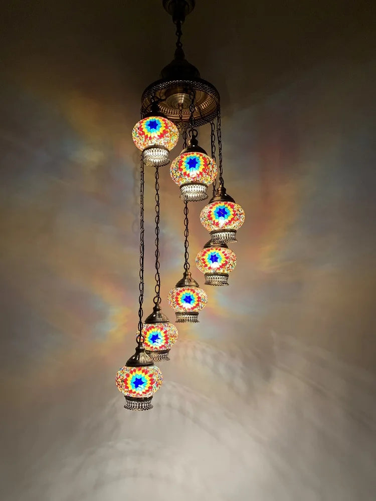 Turkish Colorful Marble Handmade Romantic Chandelier Vintage Glass