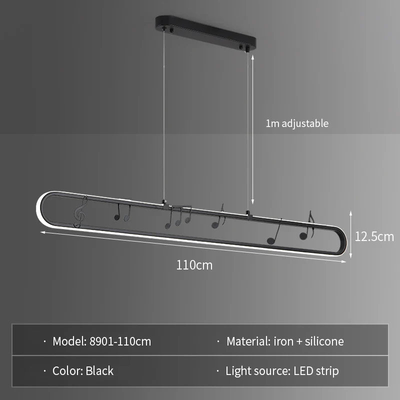 Linear Modern Creative Indoor Iron LED Music Note Pendant Lamp