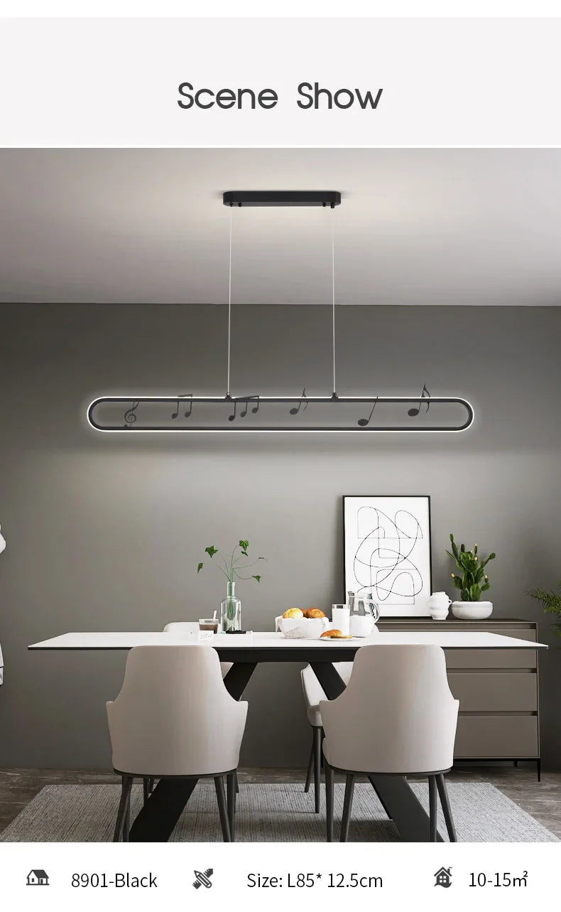 Linear Modern Creative Indoor Iron LED Music Note Pendant Lamp