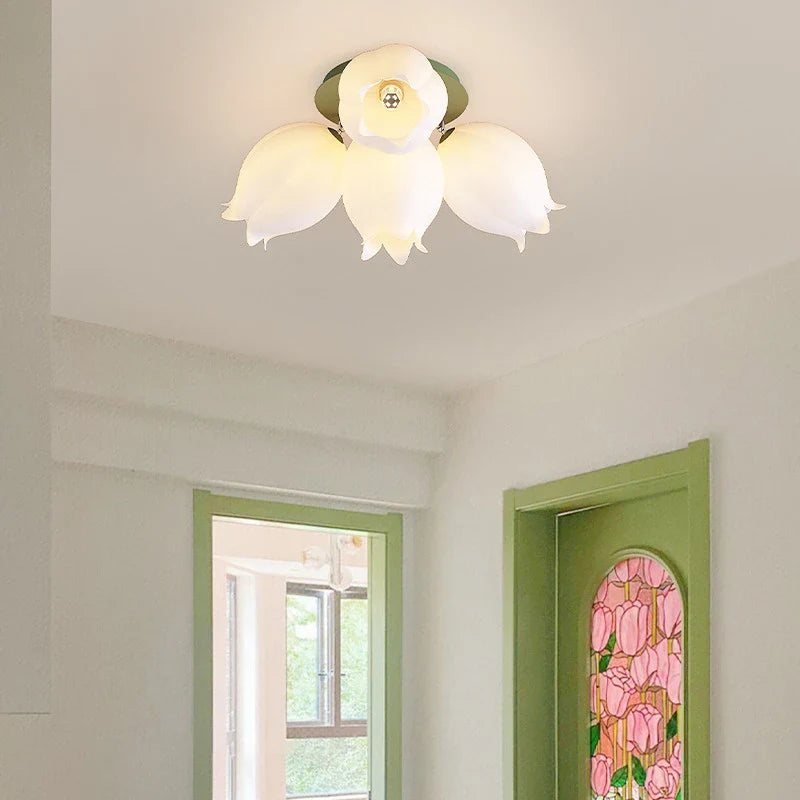 French Cream Wind Chime Orchid Retro Rural Ceiling Light