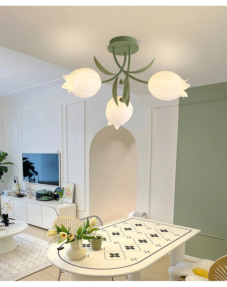 French Cream Style Vintage Countryside Wind Chime Orchid Blossom Ceiling Light