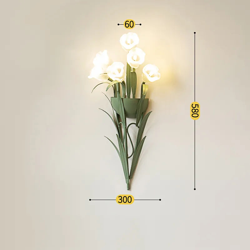 French Pastoral Cream Flowers Country Retro Green Wall Lamp