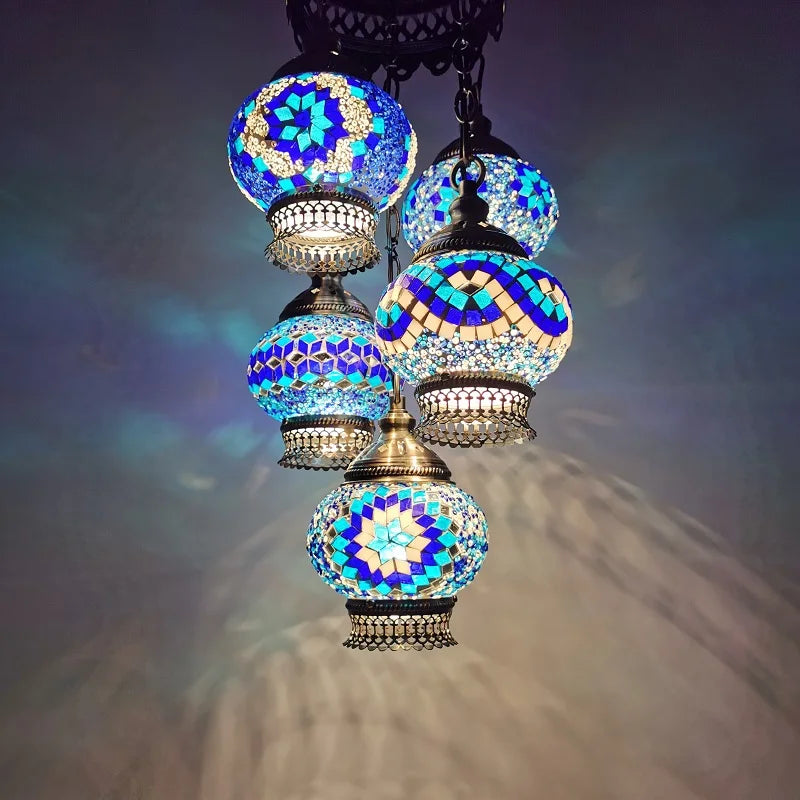 Turkish Colorful Marble Handmade Romantic Chandelier Vintage Glass