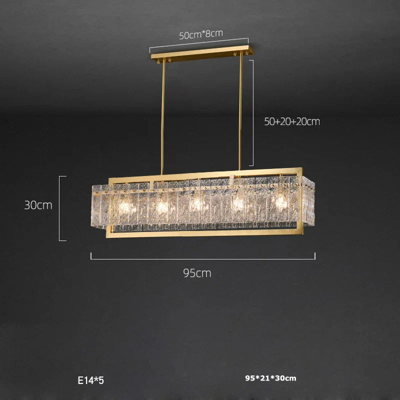 Akolia Rectangular LED Noble Artistic Copper Glass Chandelier Lighting Lustre Suspension