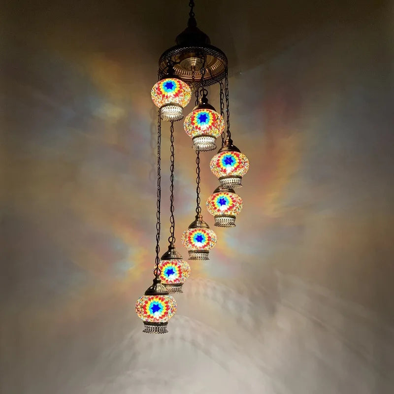 Turkish Colorful Marble Handmade Romantic Chandelier Vintage Glass