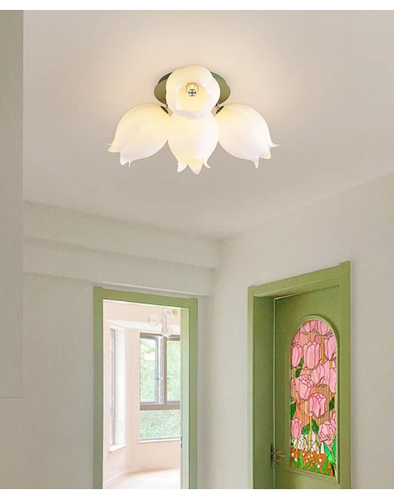 French Cream Wind Chime Orchid Retro Rural Ceiling Light