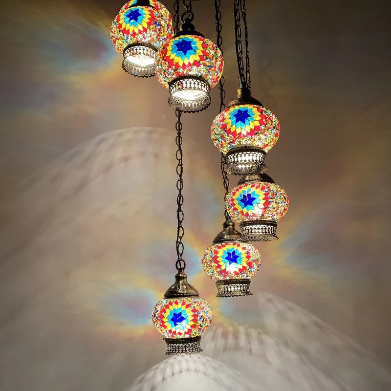 Turkish Colorful Marble Handmade Romantic Chandelier Vintage Glass