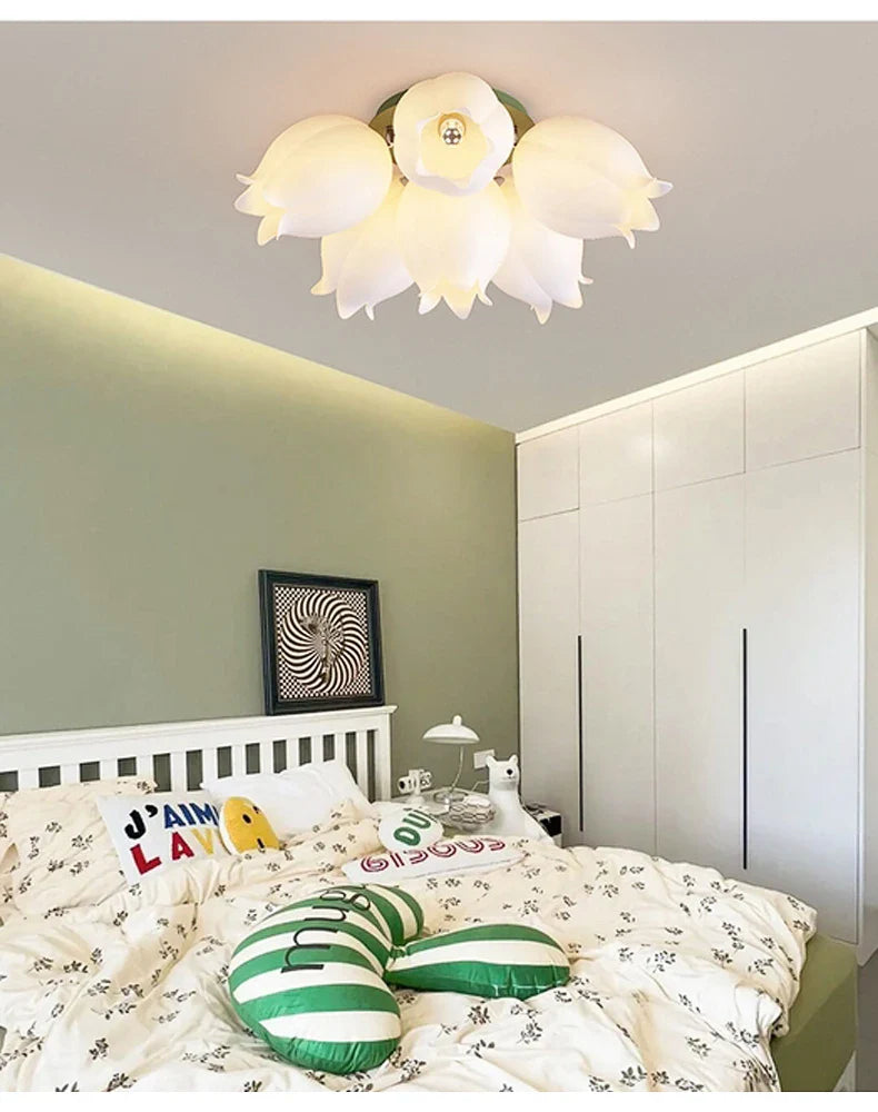 French Cream Wind Chime Orchid Retro Rural Ceiling Light