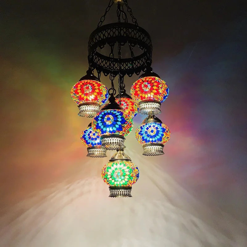 Turkish Colorful Marble Handmade Romantic Chandelier Vintage Glass