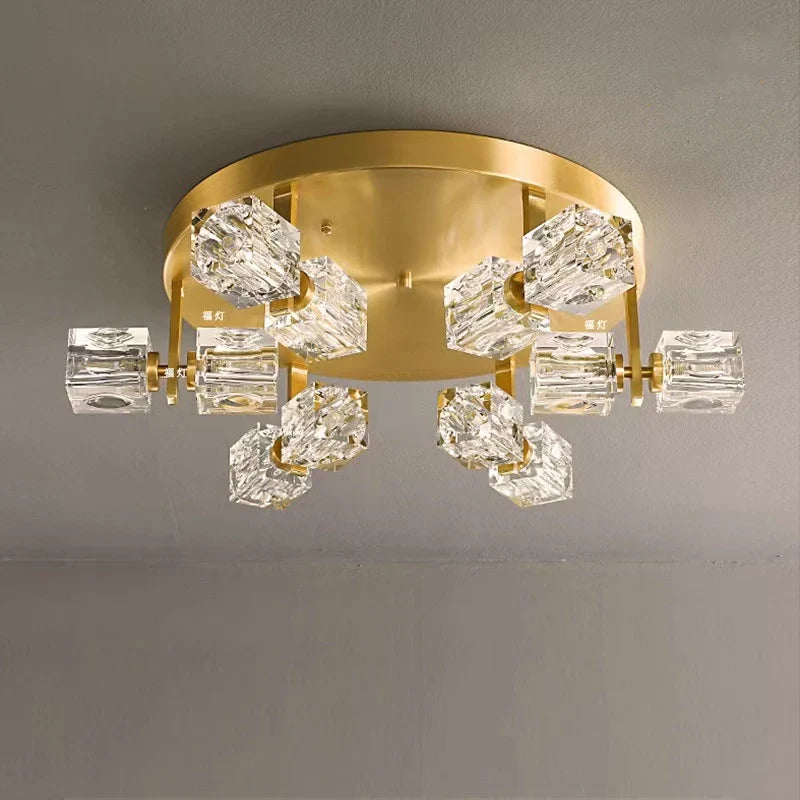 Cube Design Modern Copper Crystal Ceiling Light