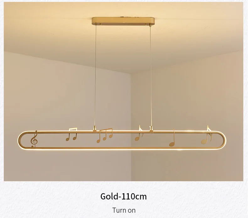 Linear Modern Creative Indoor Iron LED Music Note Pendant Lamp