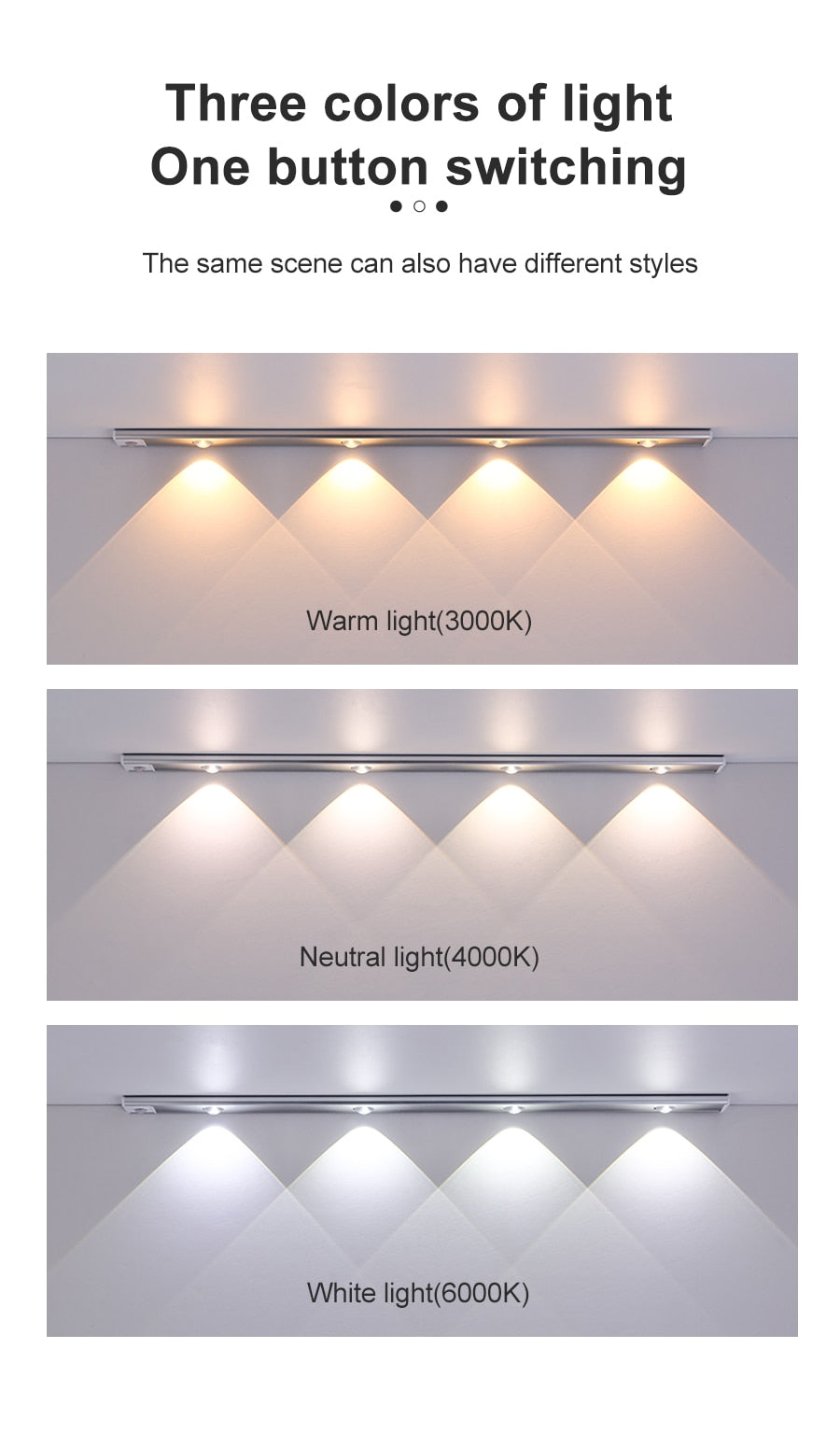 NS Ultra thin LED Light 20/30/40/60CM Cabinet Lamp PIR Motion Sensor Wireless USB Rechargeable