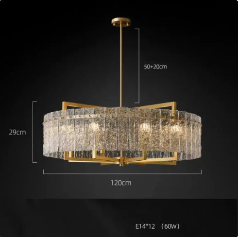 Akolia Rectangular LED Noble Artistic Copper Glass Chandelier Lighting Lustre Suspension