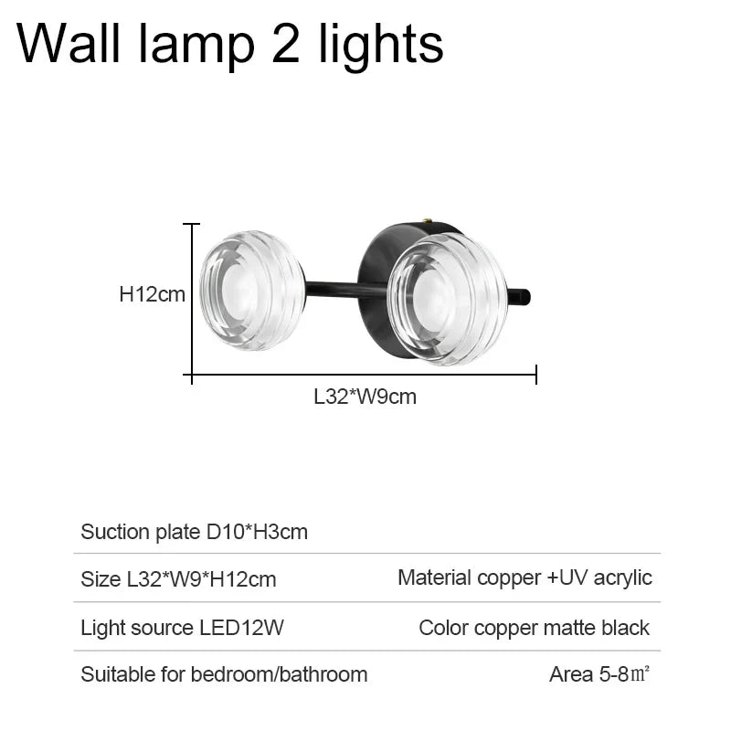 IIS Lonne Modern Minimalist Copper Eye Protection Bedroom Black Wall Lamp