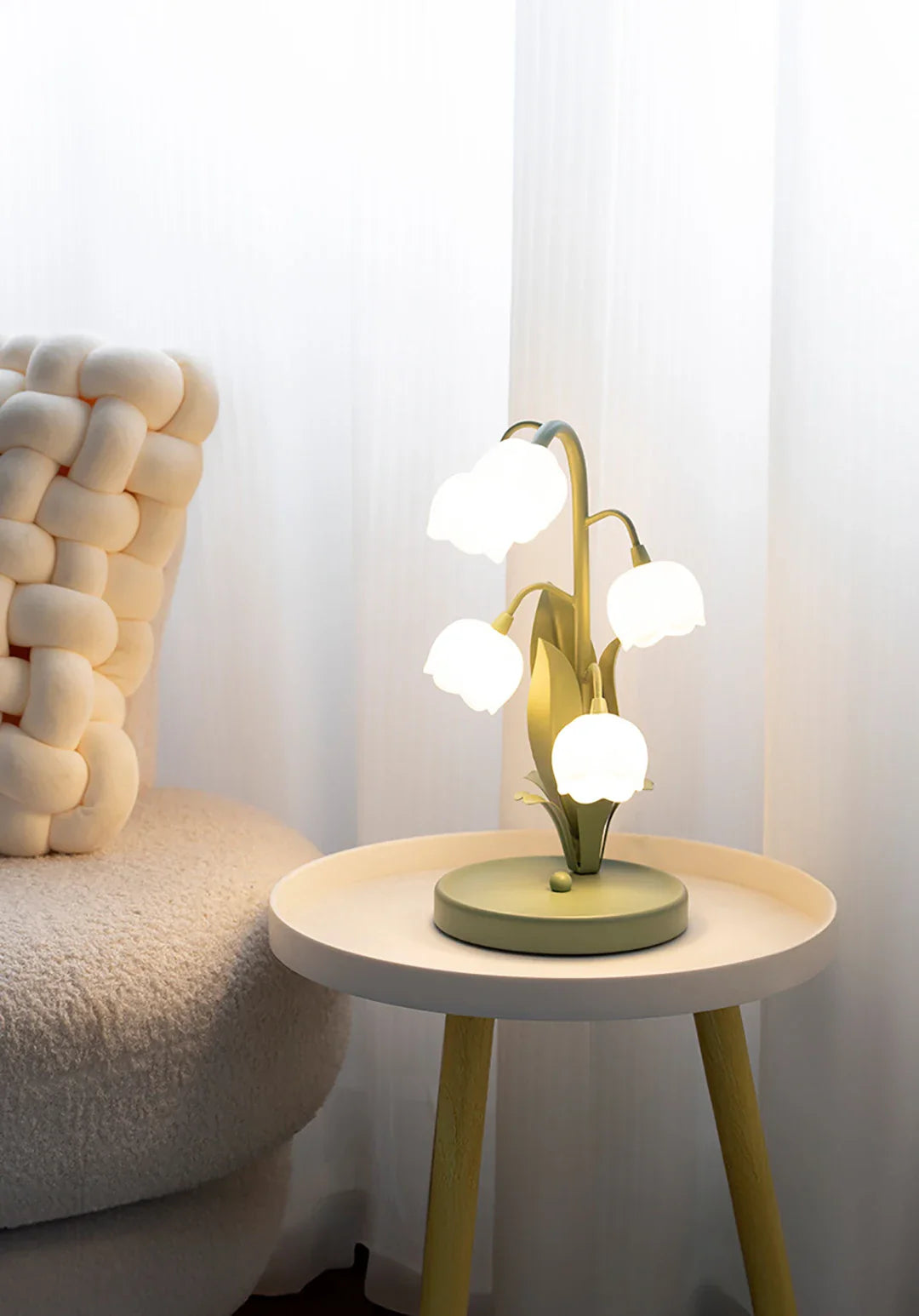 French Rural Retro Green PC Lily-Valley Flower Plant Table Lighting