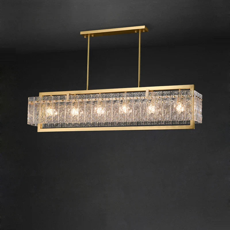 Akolia Rectangular LED Noble Artistic Copper Glass Chandelier Lighting Lustre Suspension