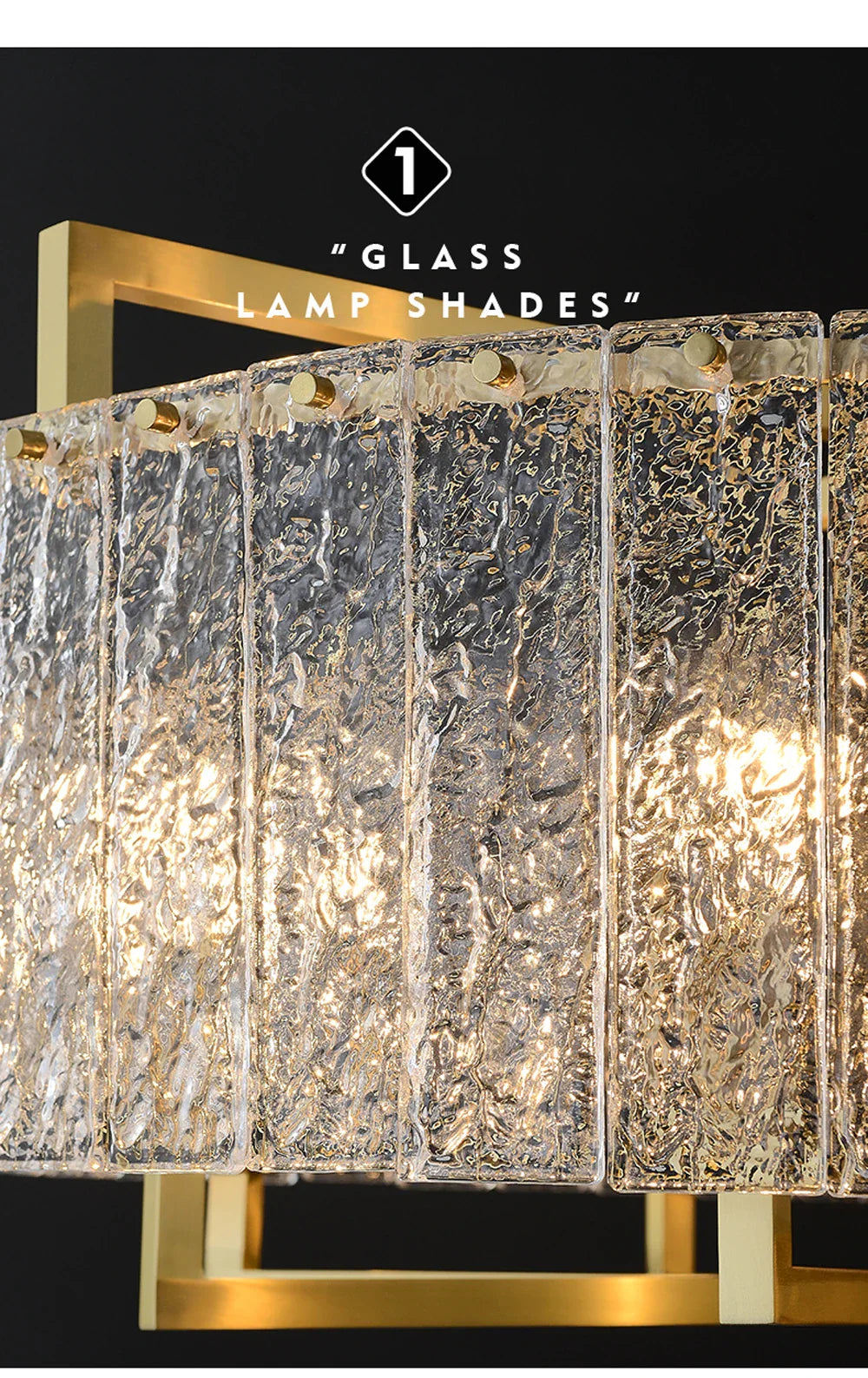 Akolia Rectangular LED Noble Artistic Copper Glass Chandelier Lighting Lustre Suspension