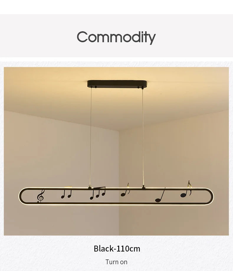 Linear Modern Creative Indoor Iron LED Music Note Pendant Lamp
