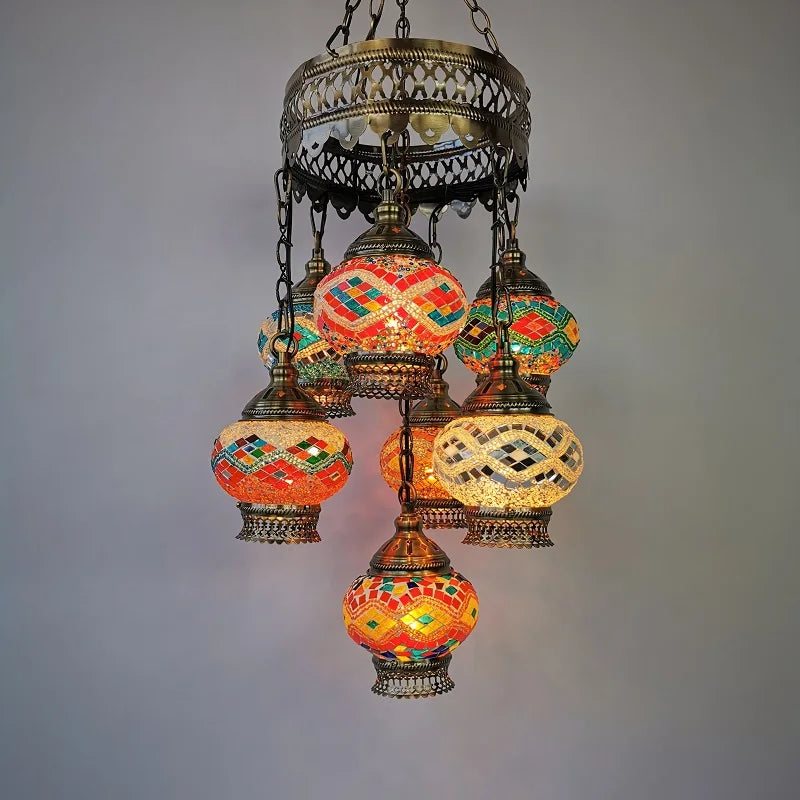 Turkish Colorful Marble Handmade Romantic Chandelier Vintage Glass