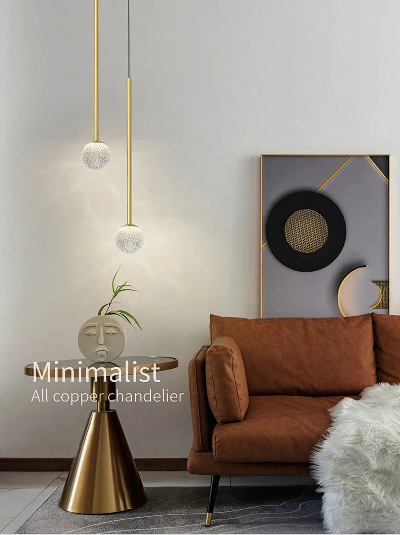 Nordic Ins Hanging Light Indoor LED Copper + Crystal Bedside Light