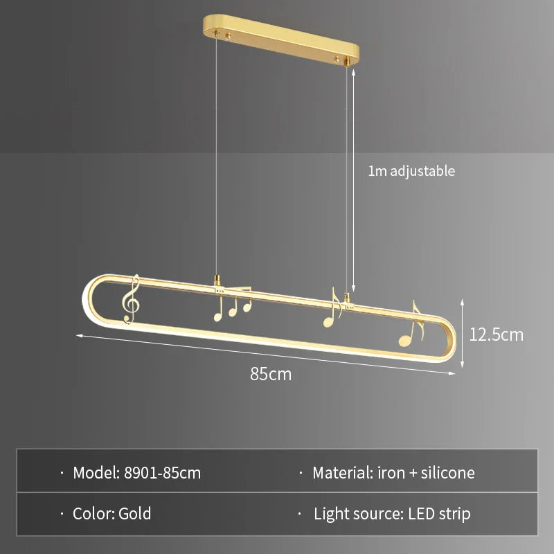 Linear Modern Creative Indoor Iron LED Music Note Pendant Lamp