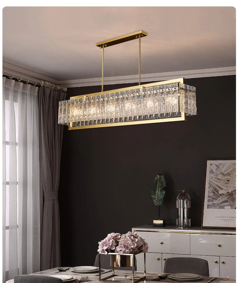 Akolia Rectangular LED Noble Artistic Copper Glass Chandelier Lighting Lustre Suspension