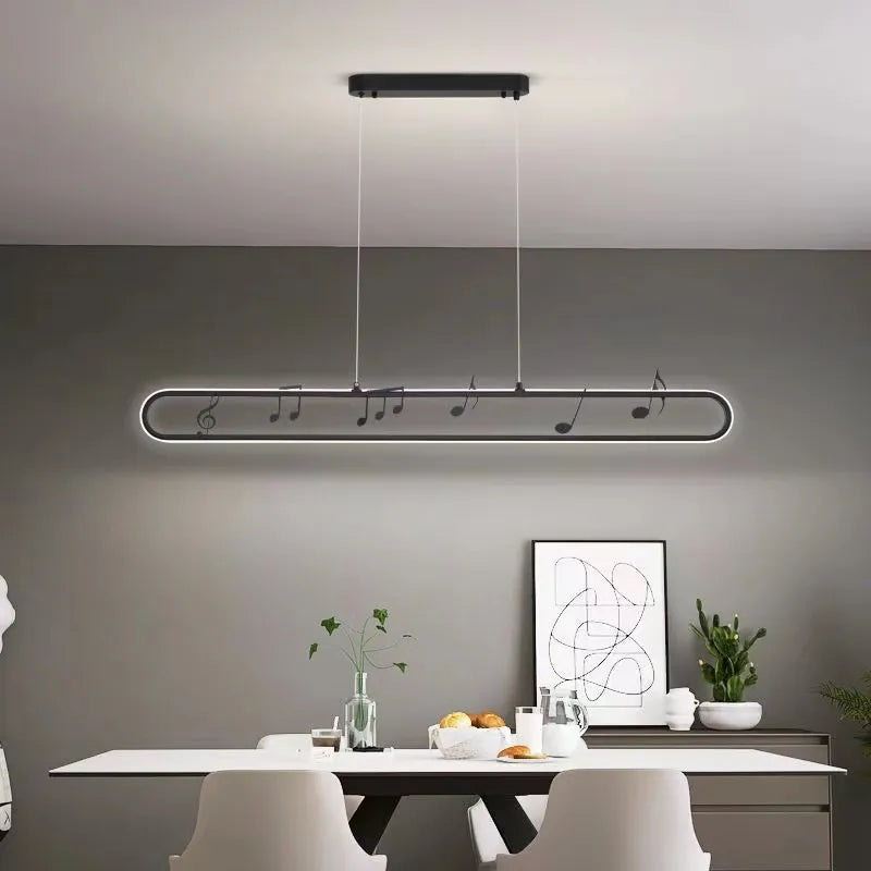 Linear Modern Creative Indoor Iron LED Music Note Pendant Lamp