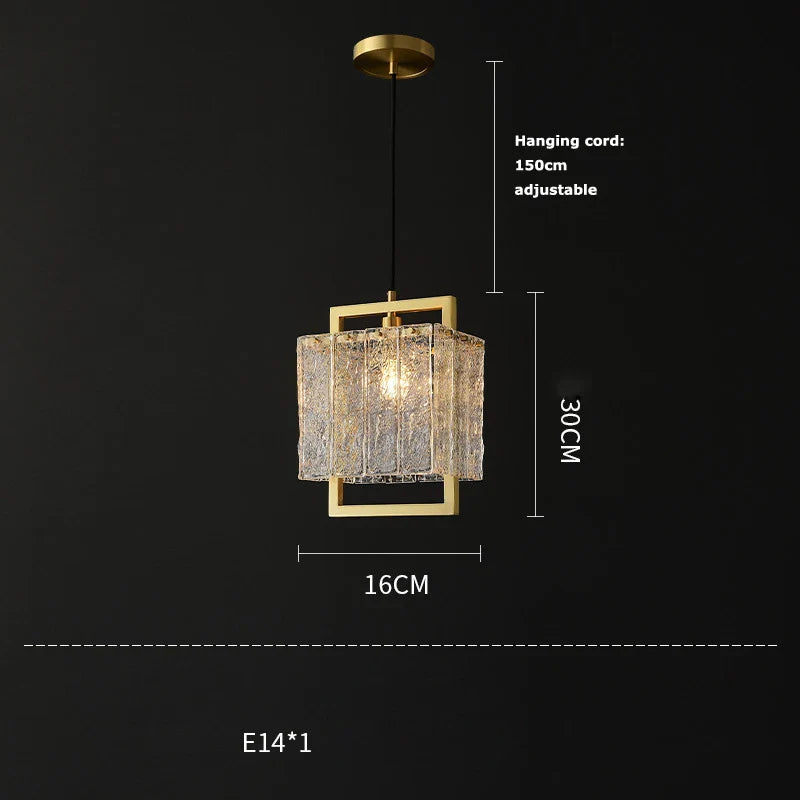 Akolia Rectangular LED Noble Artistic Copper Glass Chandelier Lighting Lustre Suspension