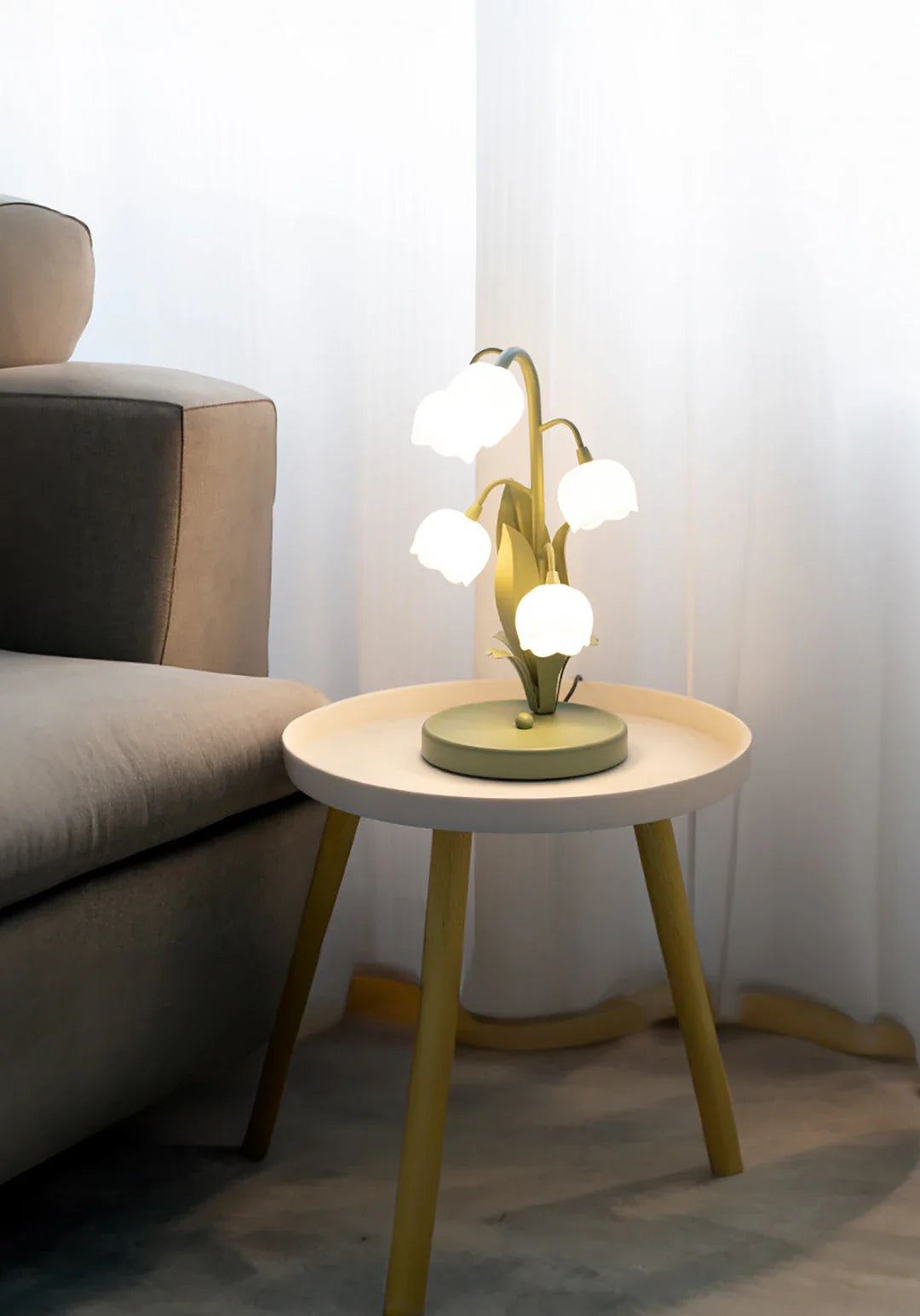 French Rural Retro Green PC Lily-Valley Flower Plant Table Lighting