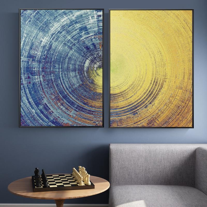 Abstract Blue And Yellow Circles Pattern Canvas Painting Modern Posters And Prints Wall Art Pictures For Living Room Home Decor