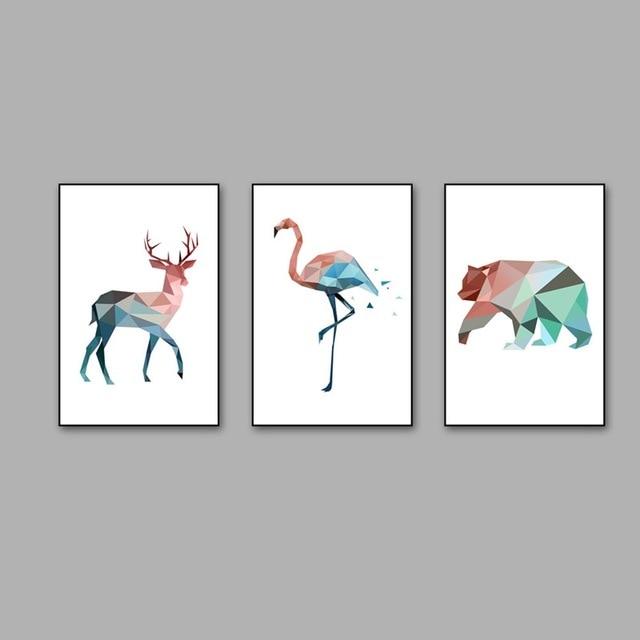 Abstract Geometric Pink and Blue Deer Flamingo and Polar Bear
