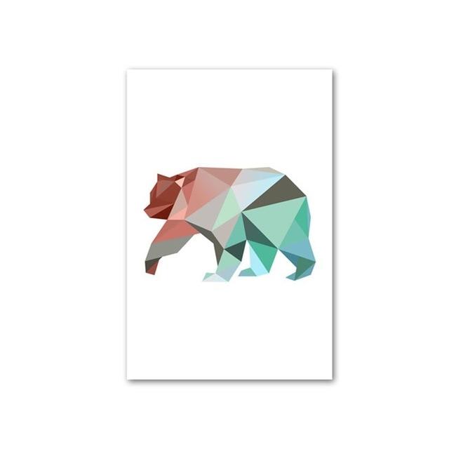 Abstract Geometric Pink and Blue Deer Flamingo and Polar Bear