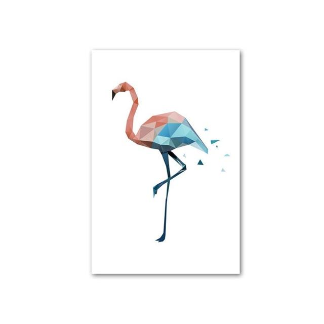 Abstract Geometric Pink and Blue Deer Flamingo and Polar Bear