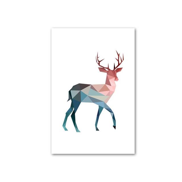 Abstract Geometric Pink and Blue Deer Flamingo and Polar Bear