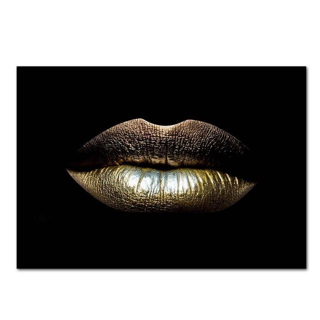 African Art Gold Lips Poster Painting Unframed