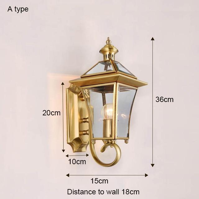 Avenila Waterproof IP65 Copper Garden Balcony Porch Foyer Outdoor Wall Light