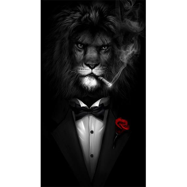 Black and White Classy Lion in Tuxedo | Wall Art Posters And Prints Animal Canvas Painting